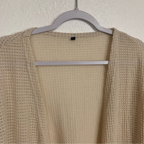 Cream Medium Weight Waffle Knit Double Pocket Cardigan Size XL - Picture 4 of 7